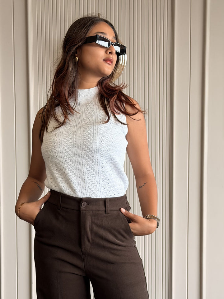 Textured High Neck Sleeveless Top