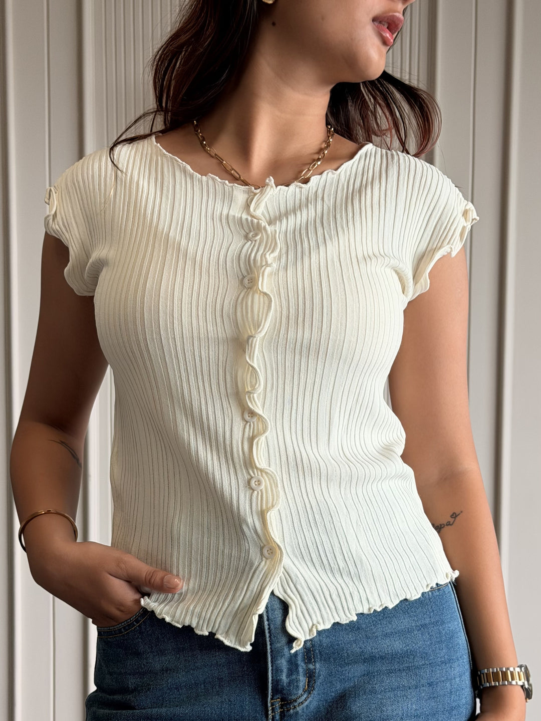 Button-Down Ruffle Top