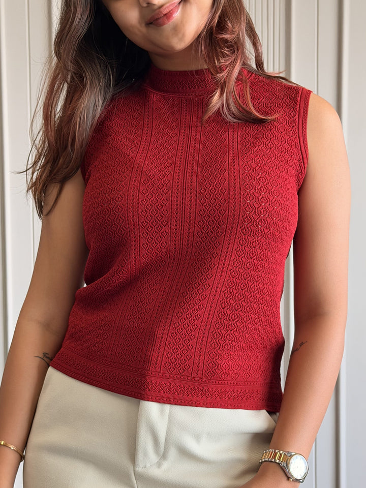 Textured High Neck Sleeveless Top