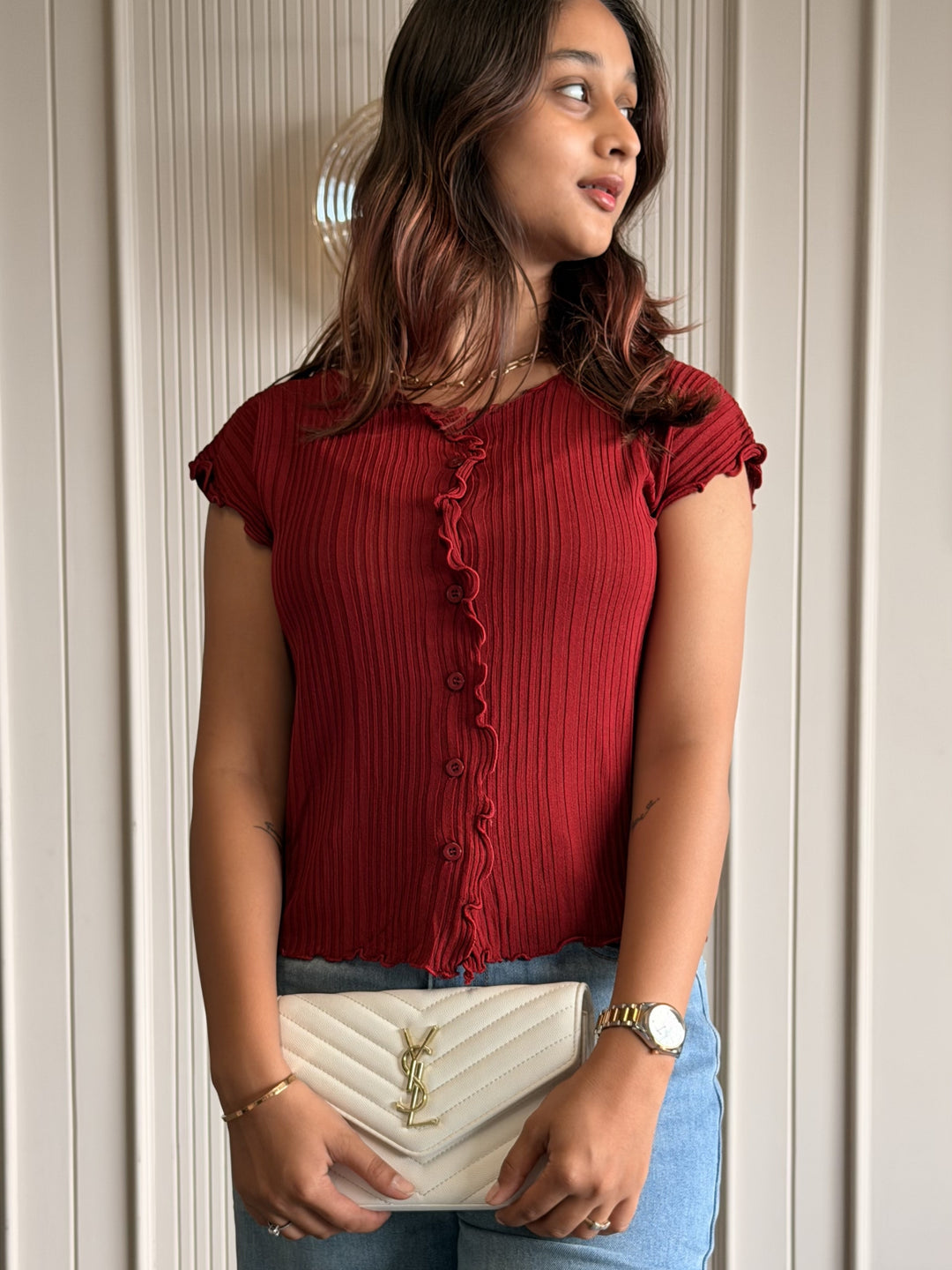 Button-Down Ruffle Top