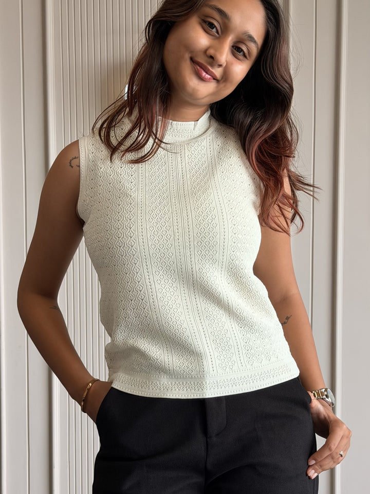 Textured High Neck Sleeveless Top