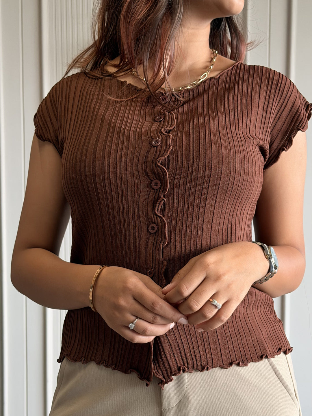 Button-Down Ruffle Top