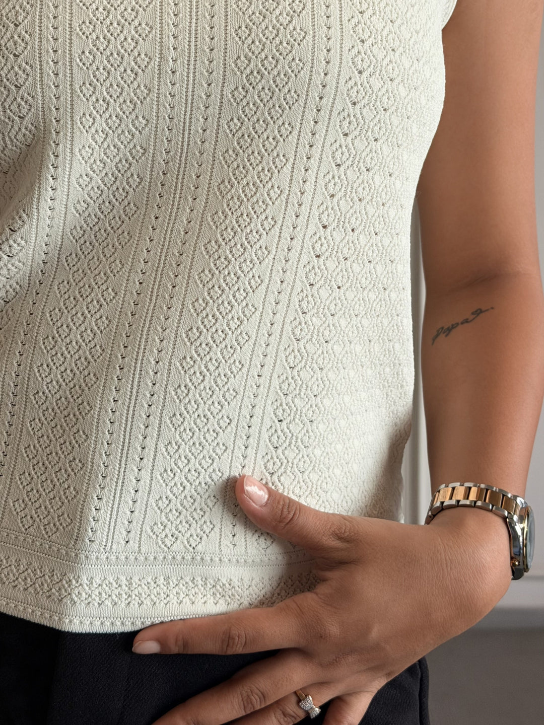 Textured High Neck Sleeveless Top