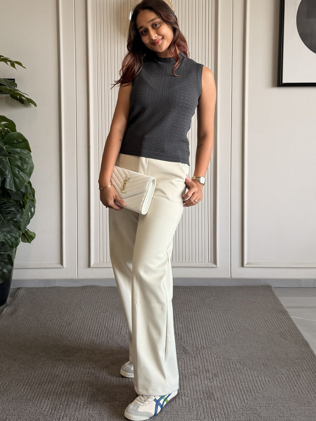 Textured High Neck Sleeveless Top