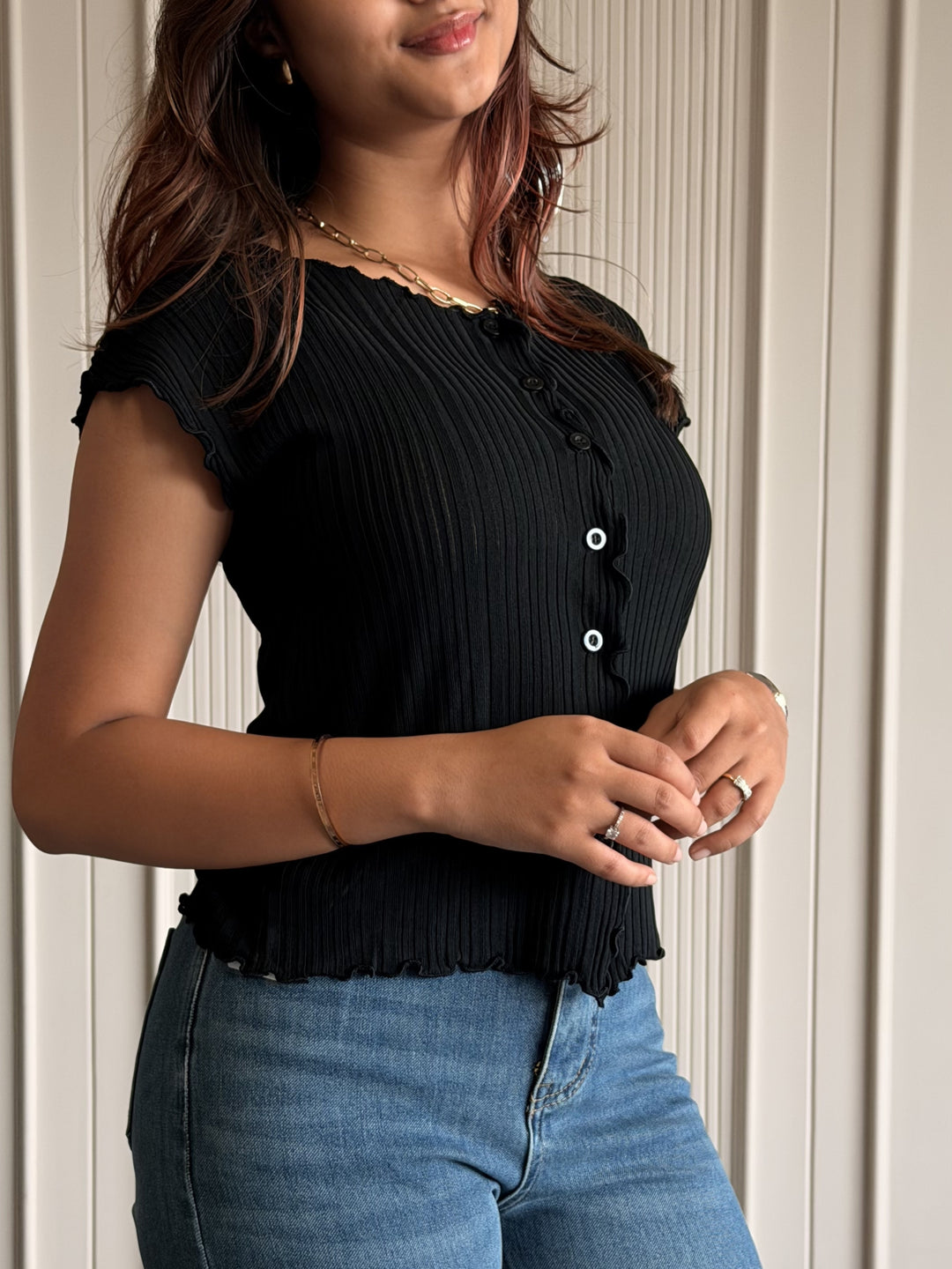 Button-Down Ruffle Top