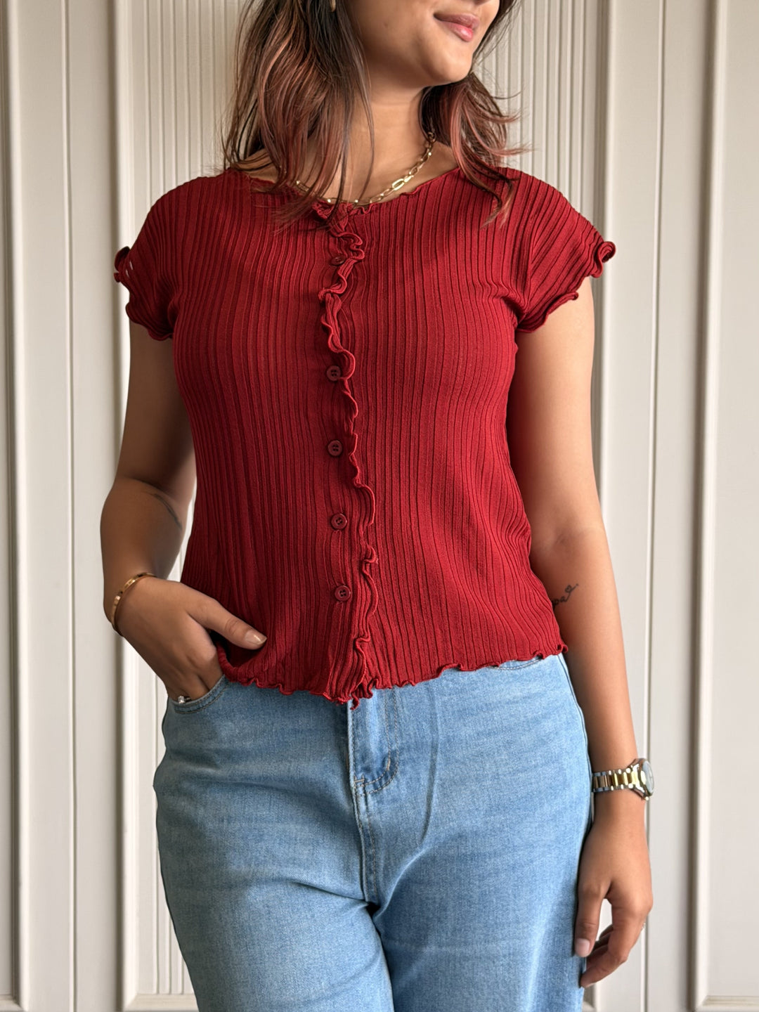 Button-Down Ruffle Top