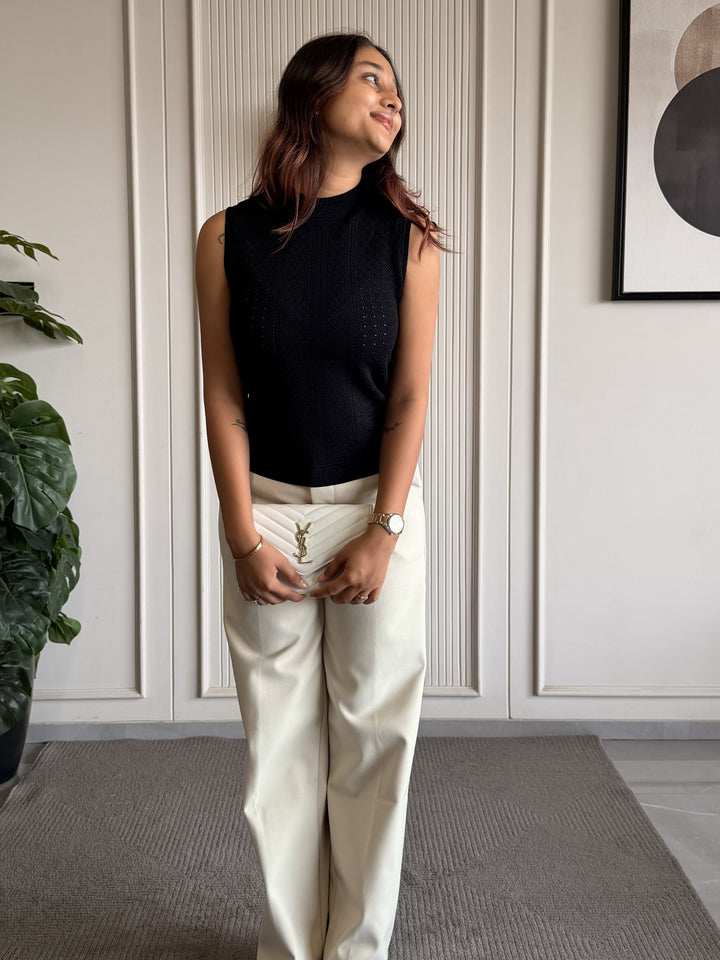 Textured High Neck Sleeveless Top