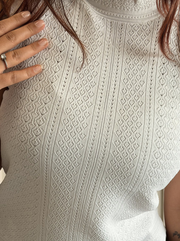 Textured High Neck Sleeveless Top