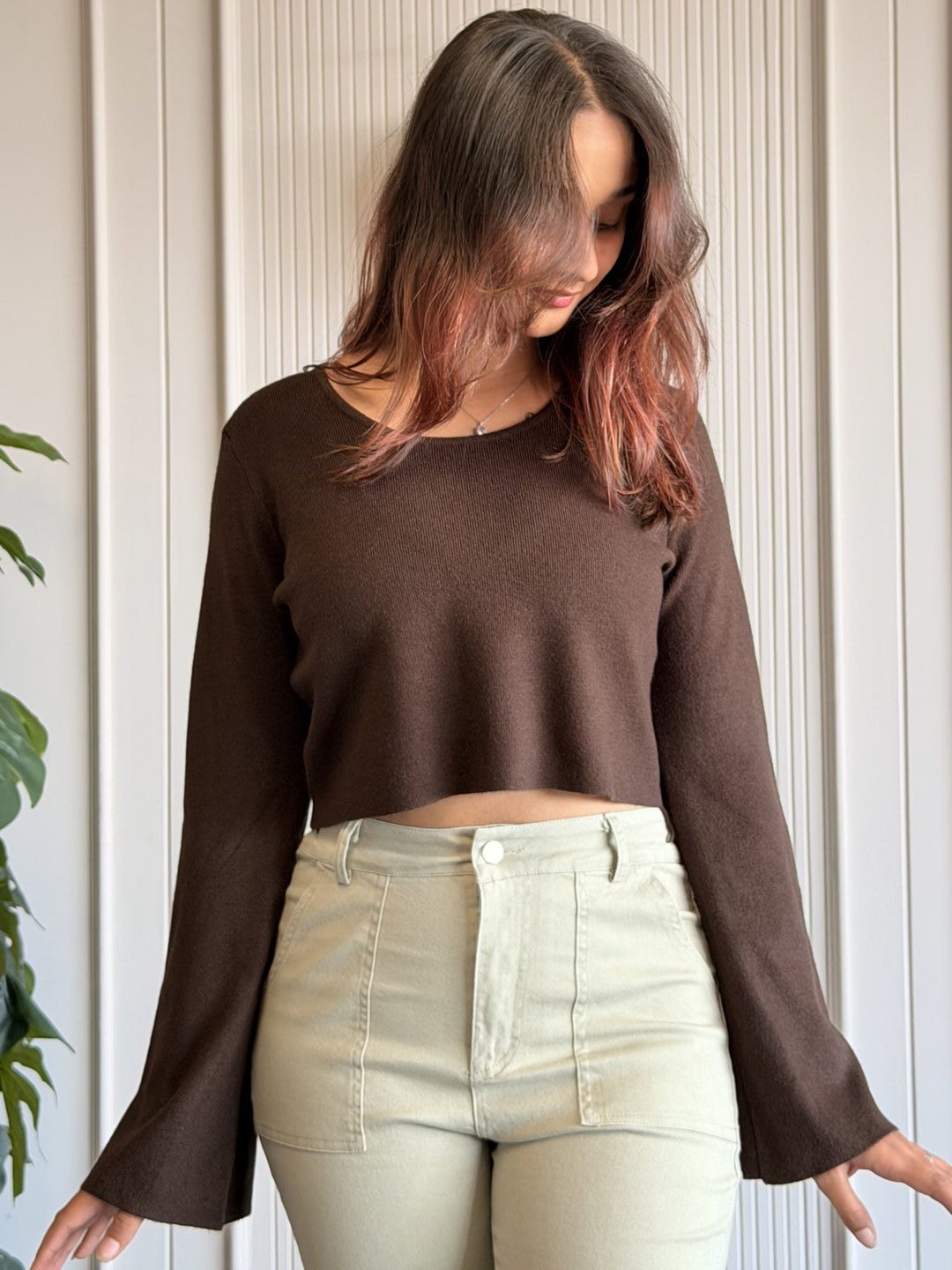 Dark Brown Bell Crop Top