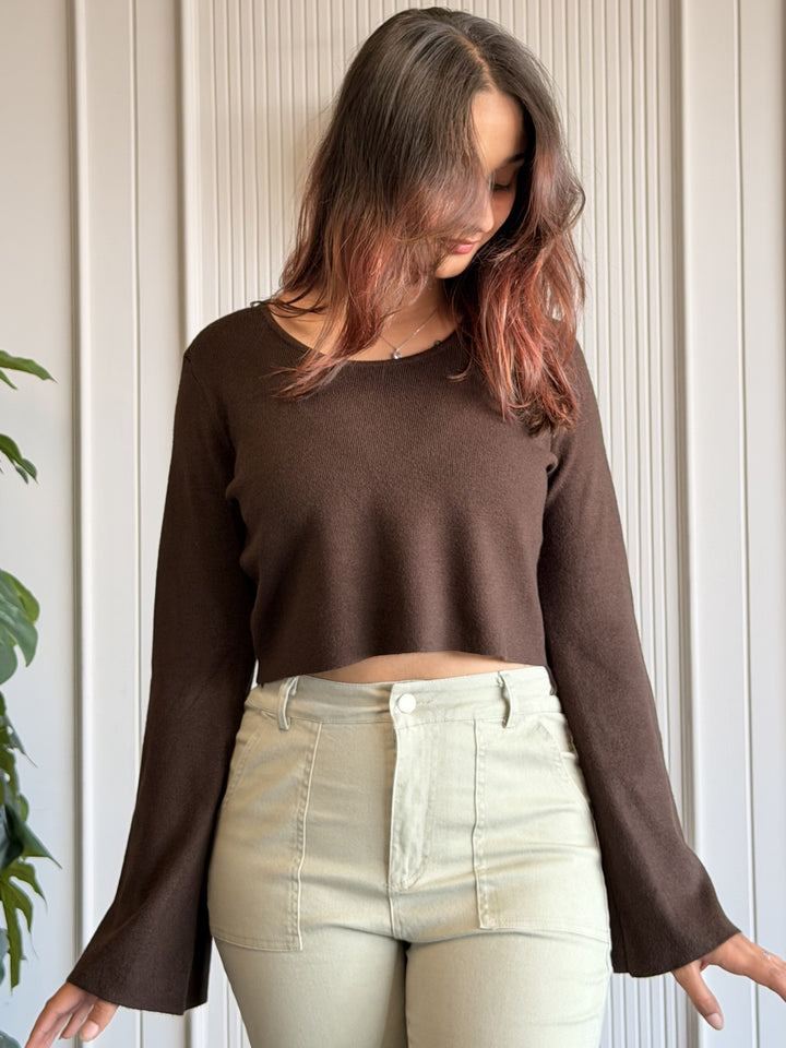 Dark Brown Bell Crop Top