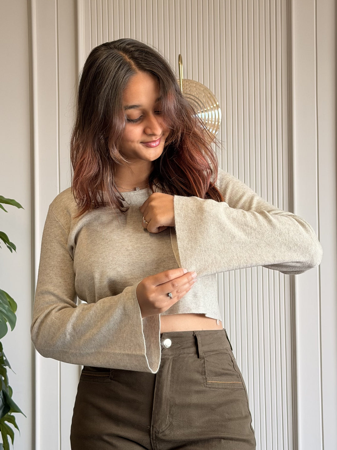 Beige Bell Crop Top