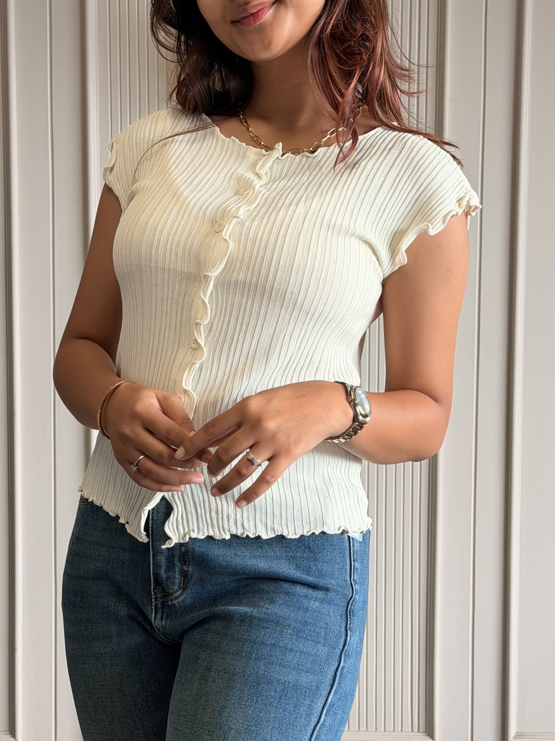 Button-Down Ruffle Top