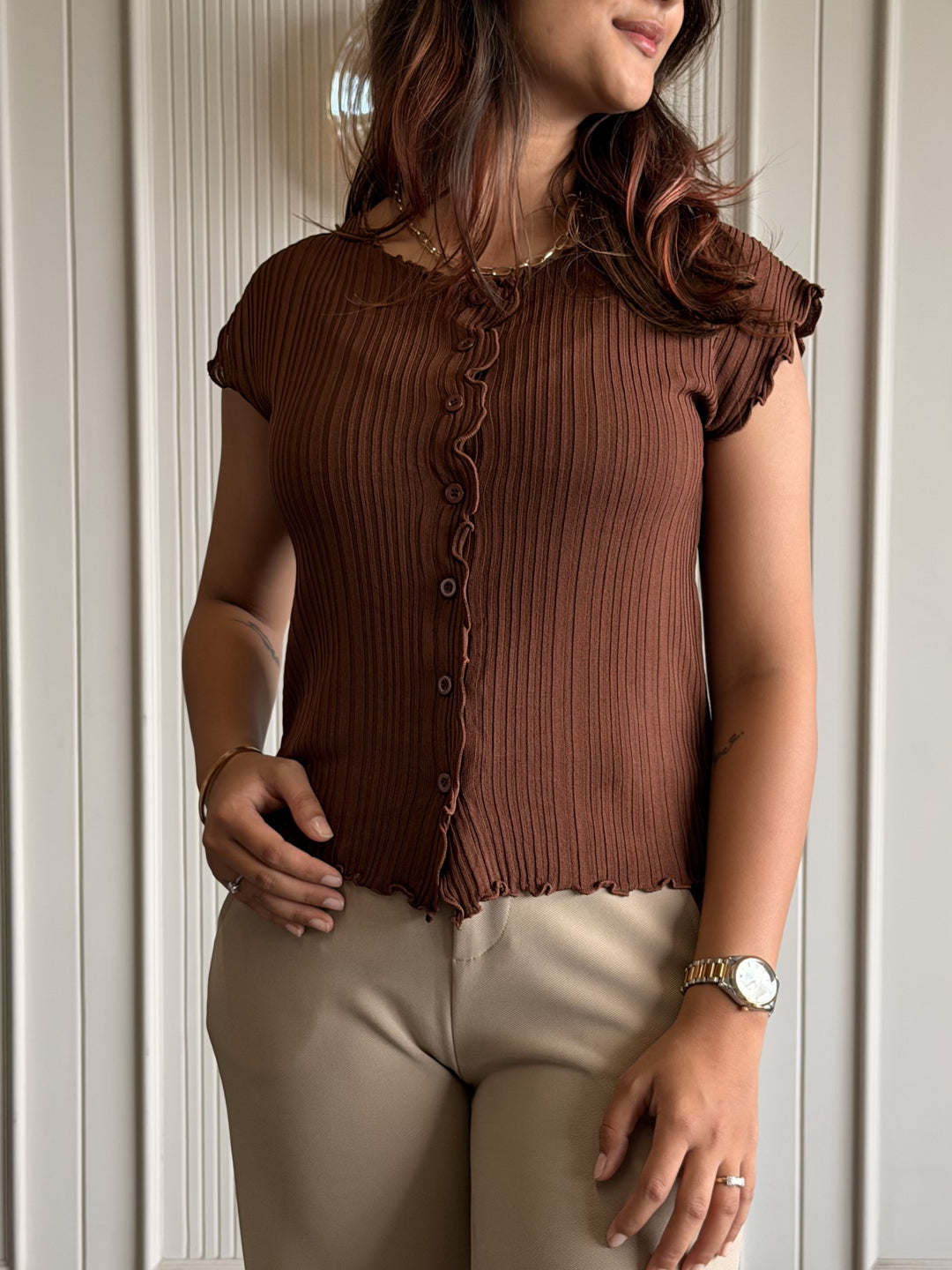 Button-Down Ruffle Top