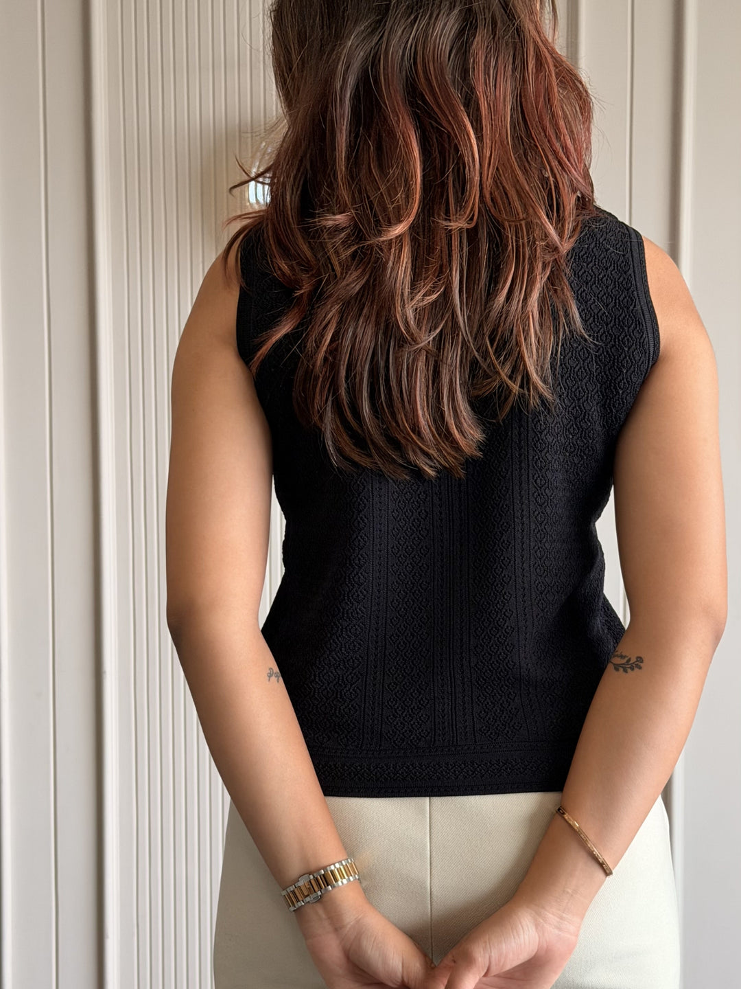 Textured High Neck Sleeveless Top