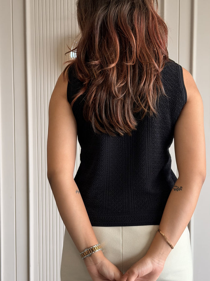Textured High Neck Sleeveless Top