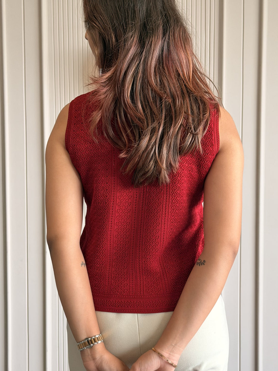 Textured High Neck Sleeveless Top