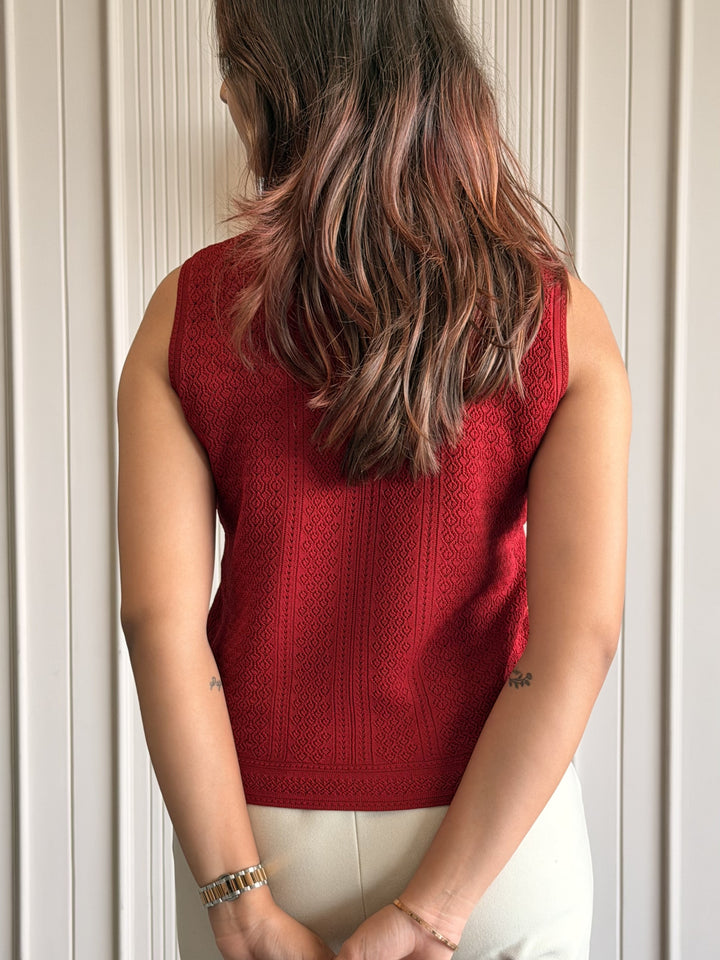Textured High Neck Sleeveless Top