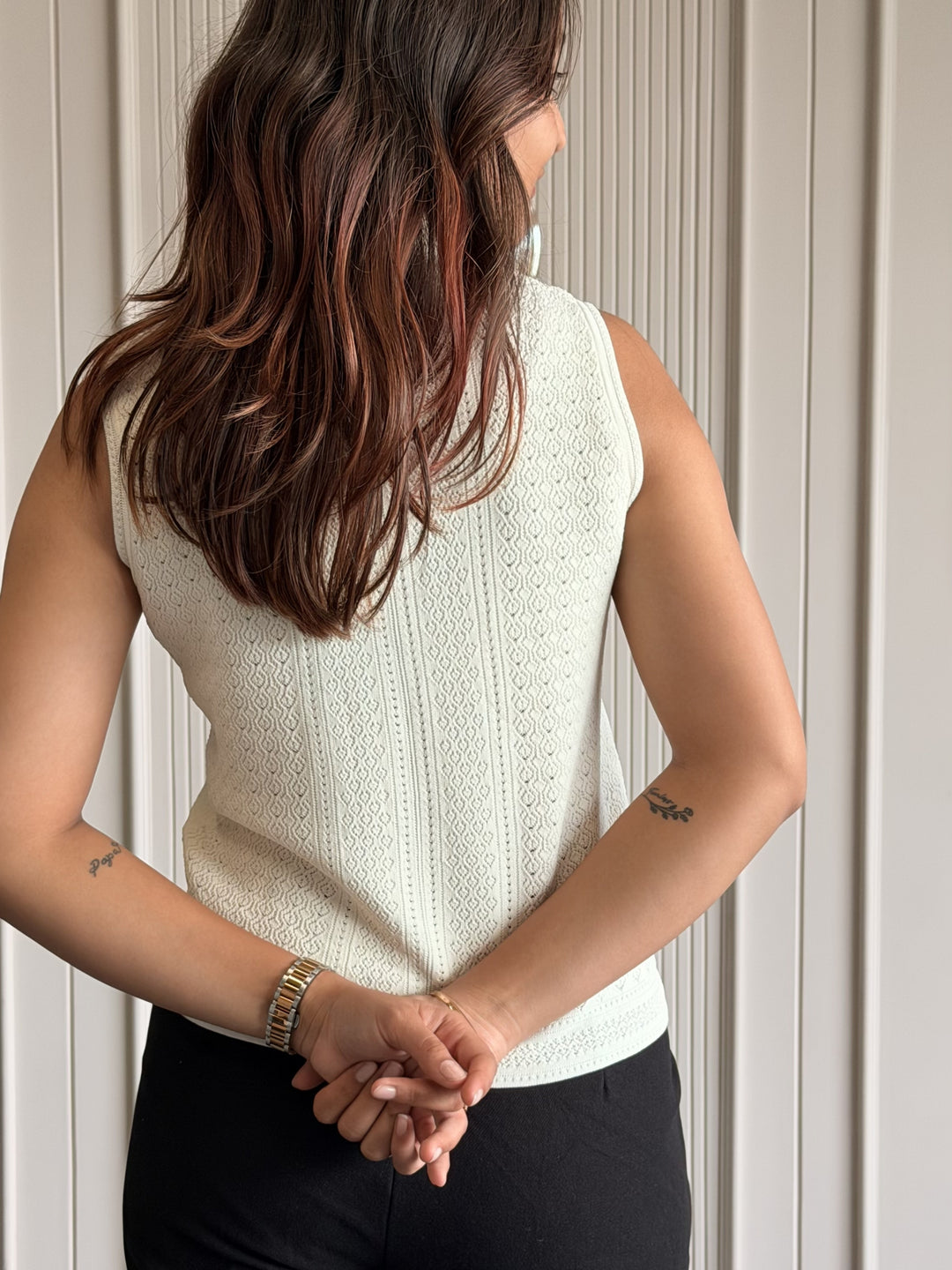 Textured High Neck Sleeveless Top