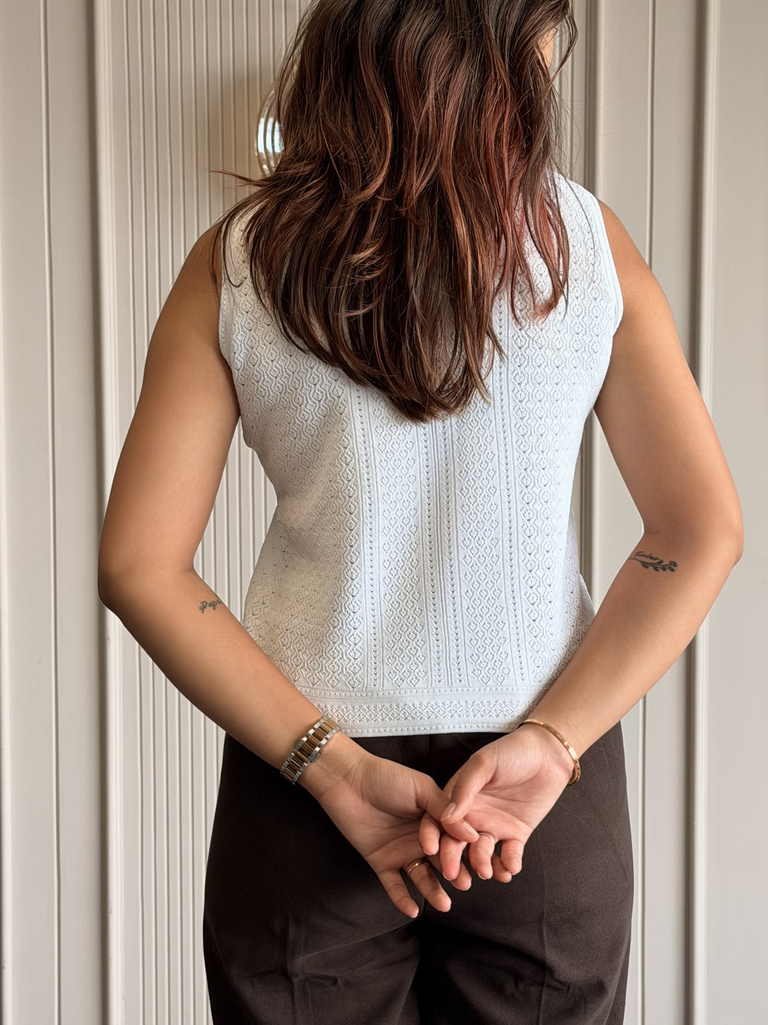 Textured High Neck Sleeveless Top