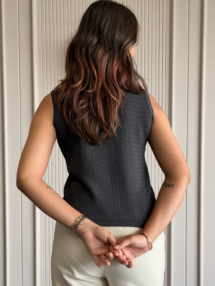 Textured High Neck Sleeveless Top