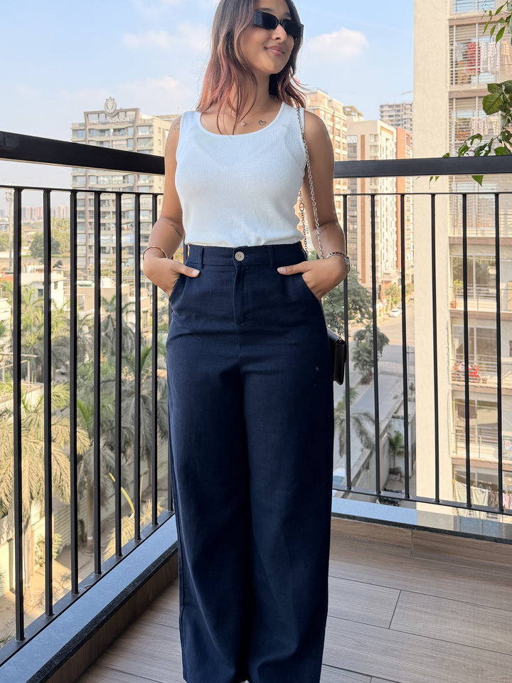 Women’s Navy Blue Linen Pant