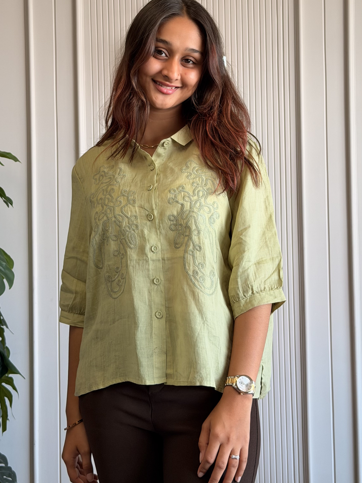 100% Linen Embroidered Shirt