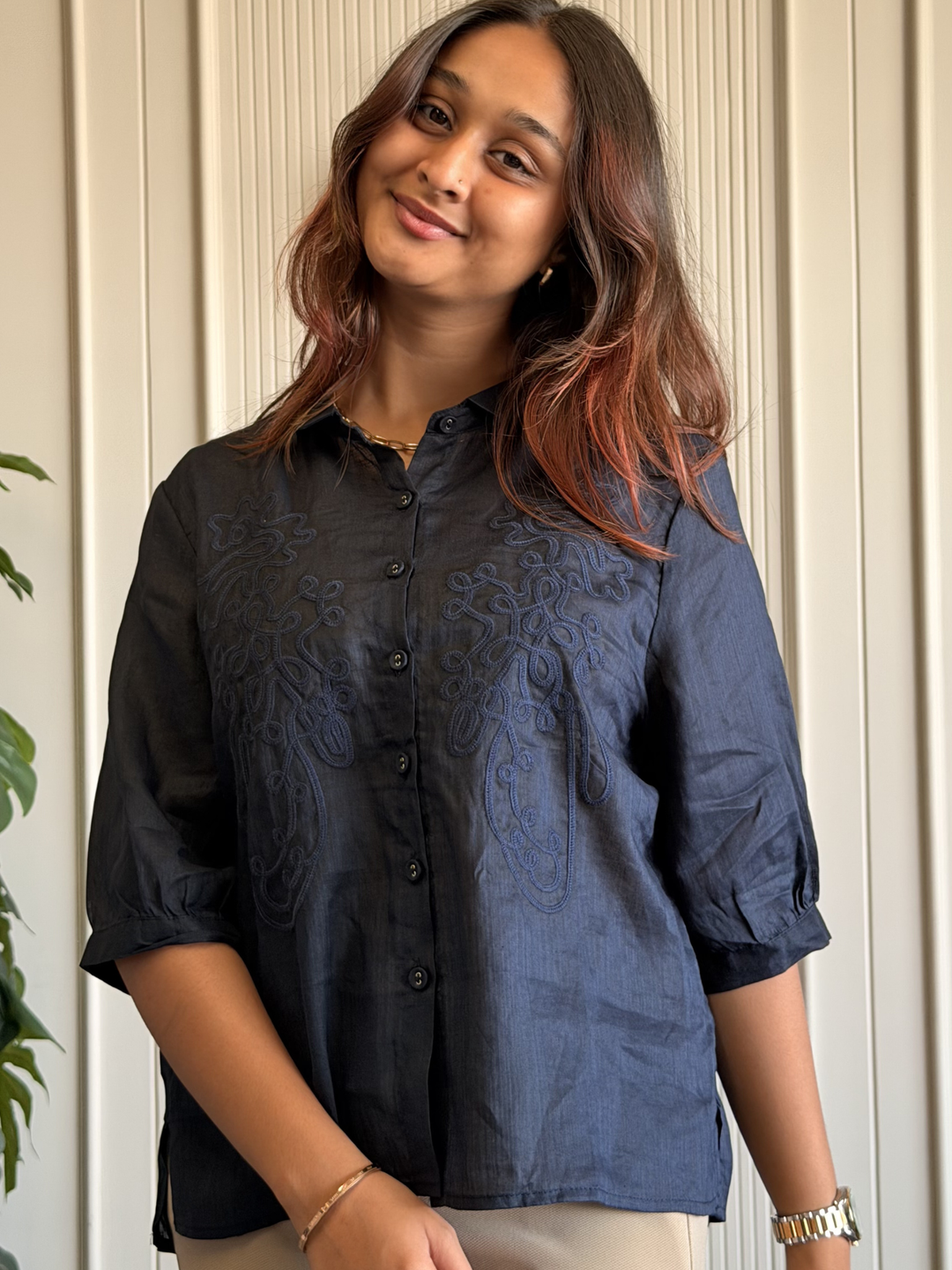 100% Linen Embroidered Shirt