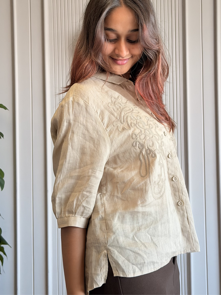 100% Linen Embroidered Shirt