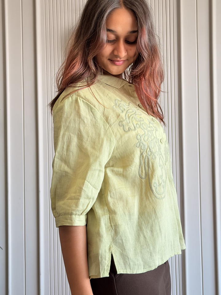 100% Linen Embroidered Shirt
