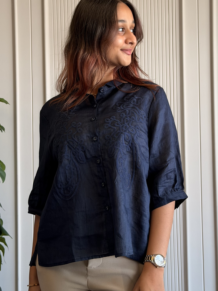 100% Linen Embroidered Shirt