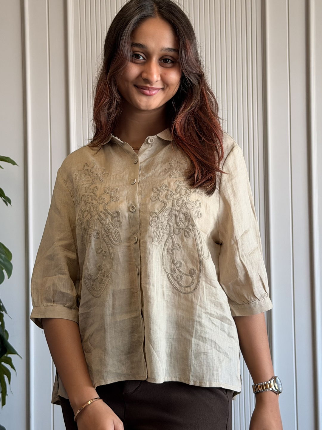 100% Linen Embroidered Shirt