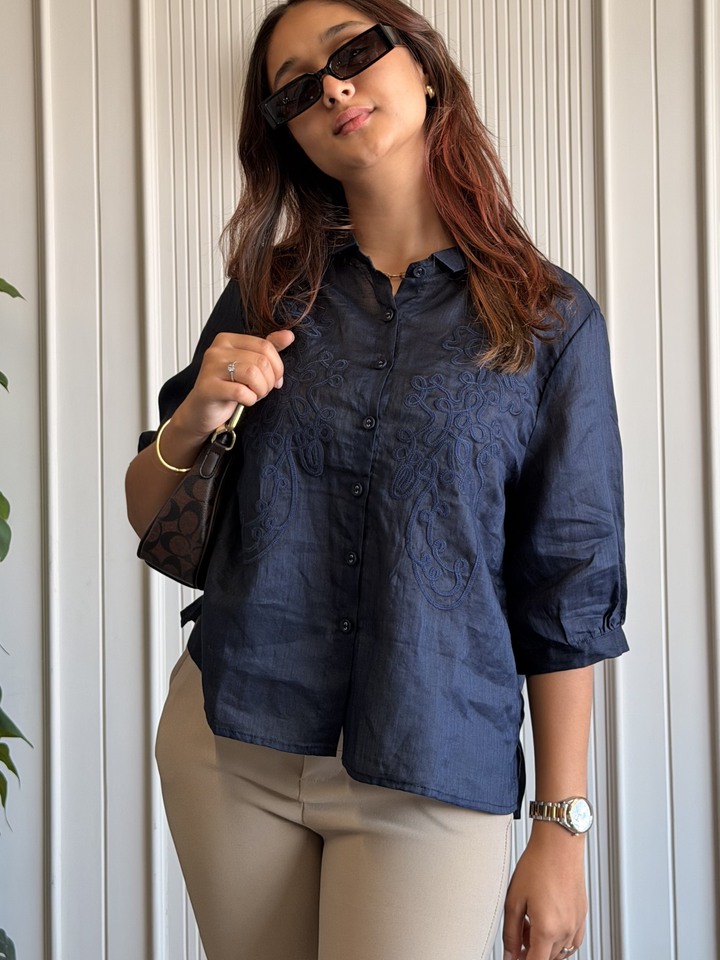 100% Linen Embroidered Shirt