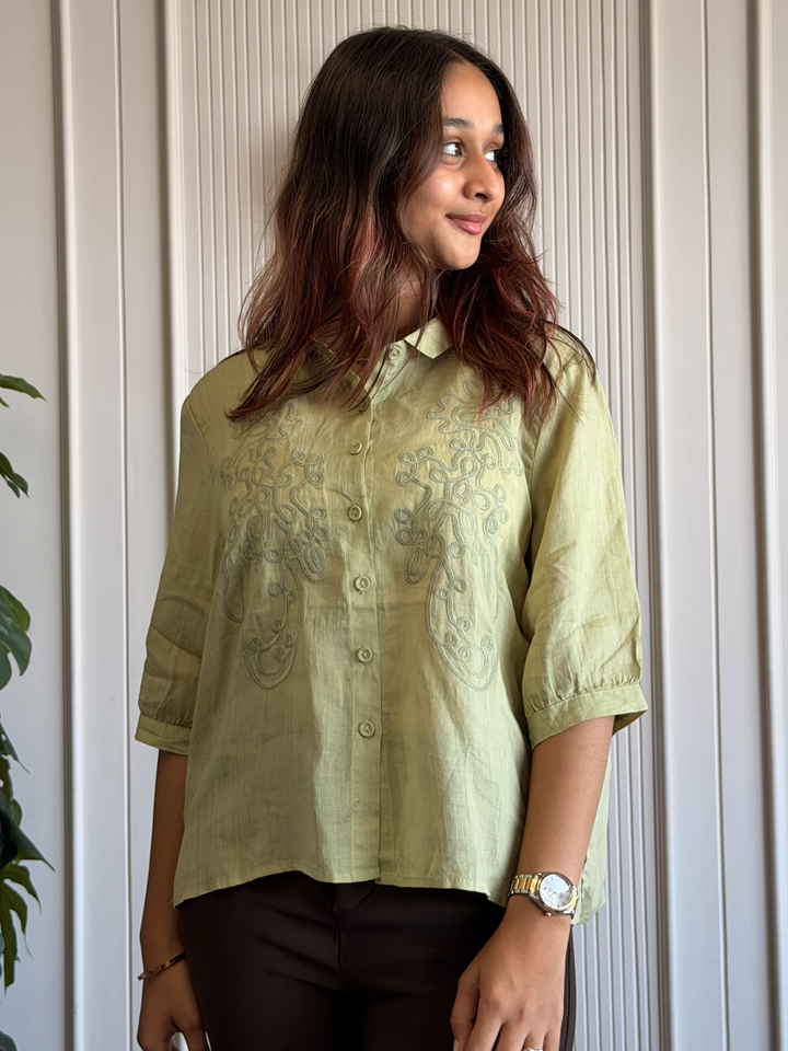 100% Linen Embroidered Shirt