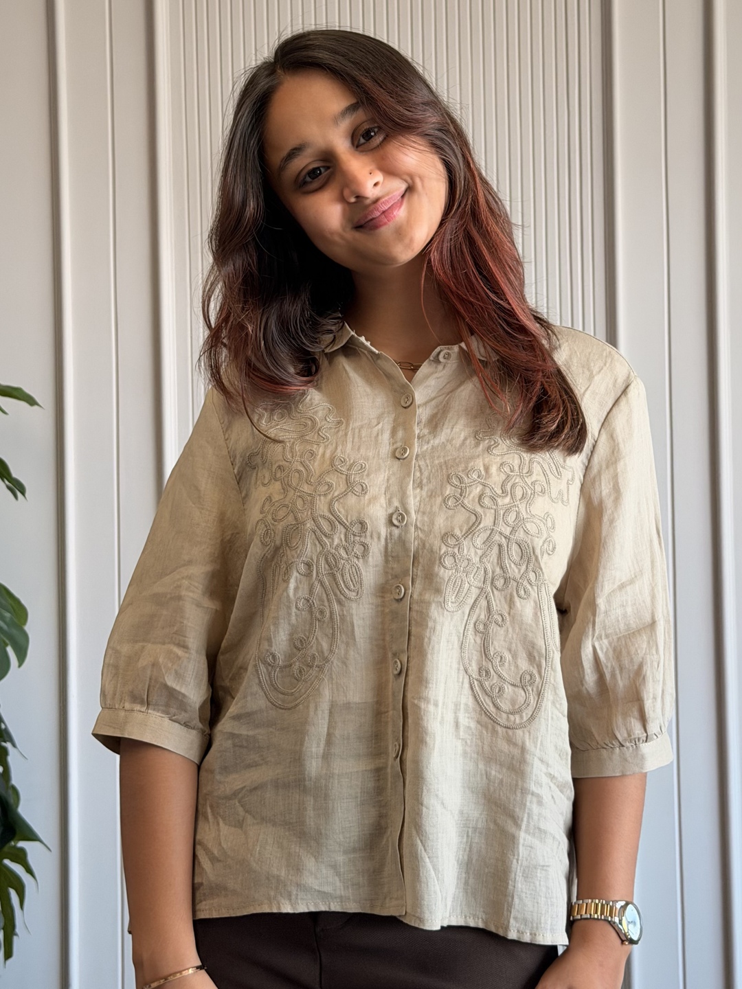 100% Linen Embroidered Shirt