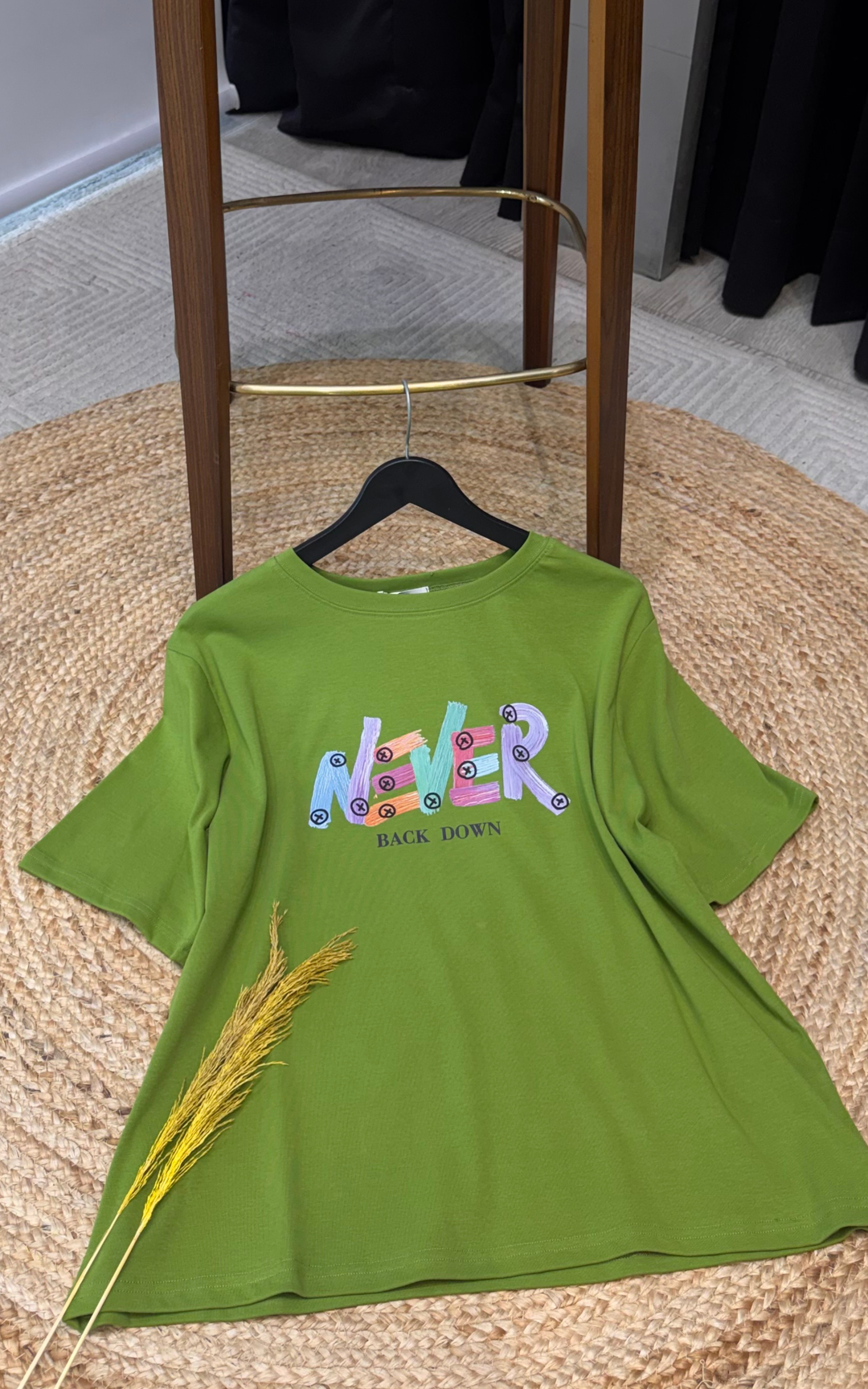 Women’s Typographic Print T-Shirt (NEVER)