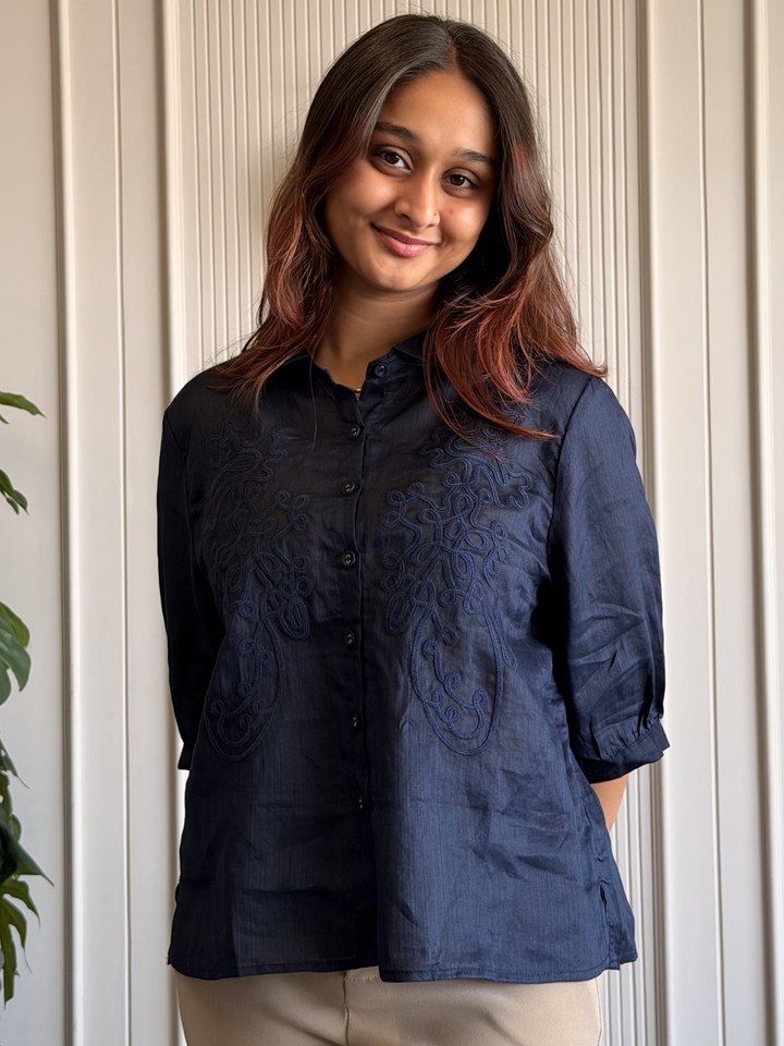 100% Linen Embroidered Shirt