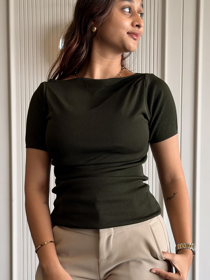 Boat Neck Body Hugging Top