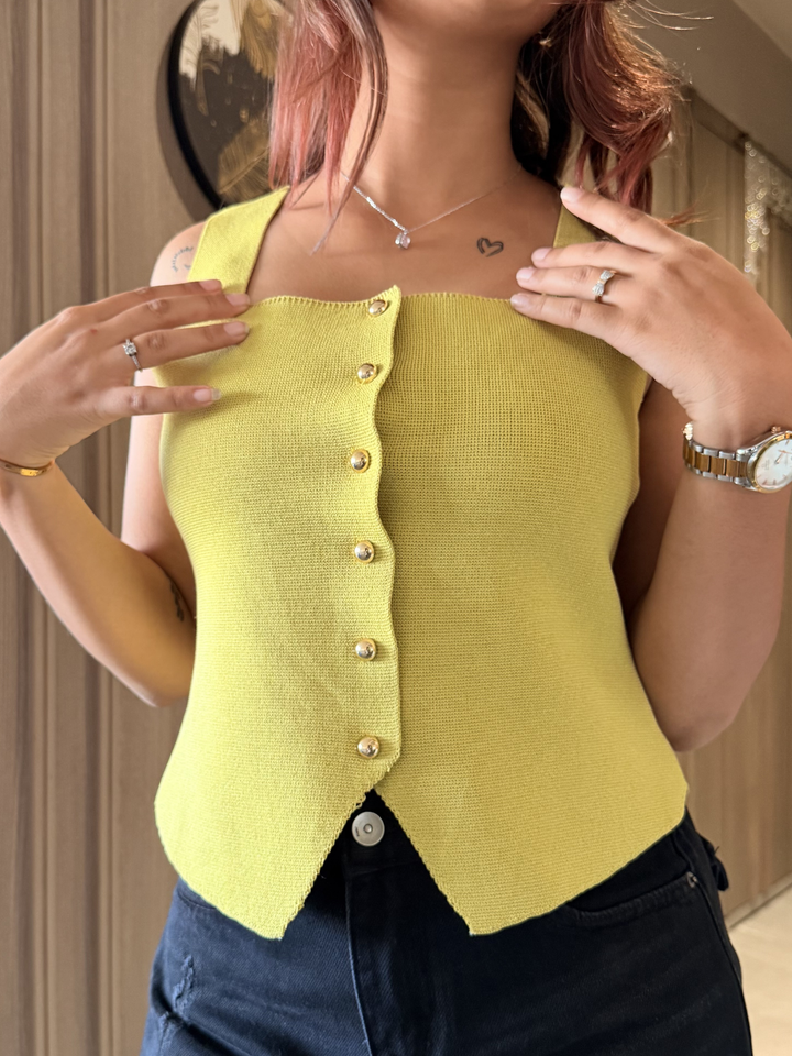 Women Yellow Green Waistcoat