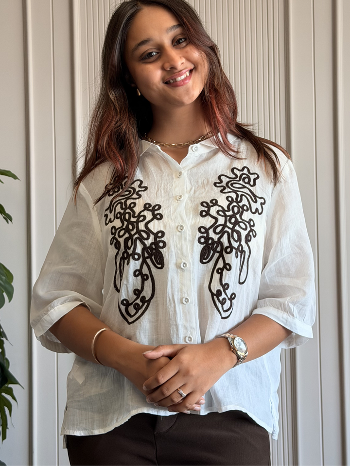 100% Linen Embroidered Shirt