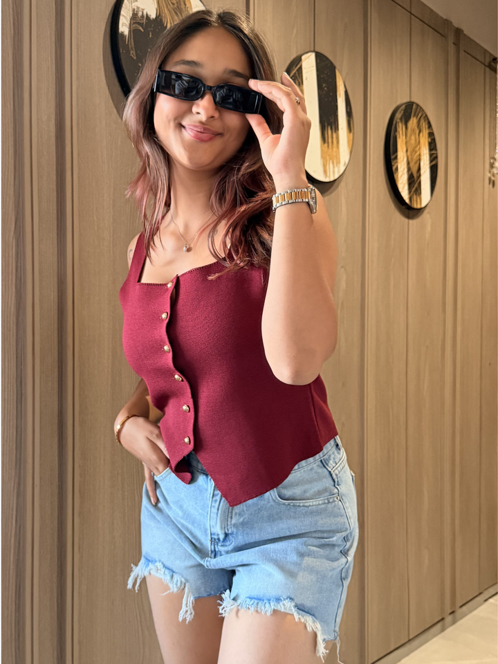 Women Maroon Waistcoat
