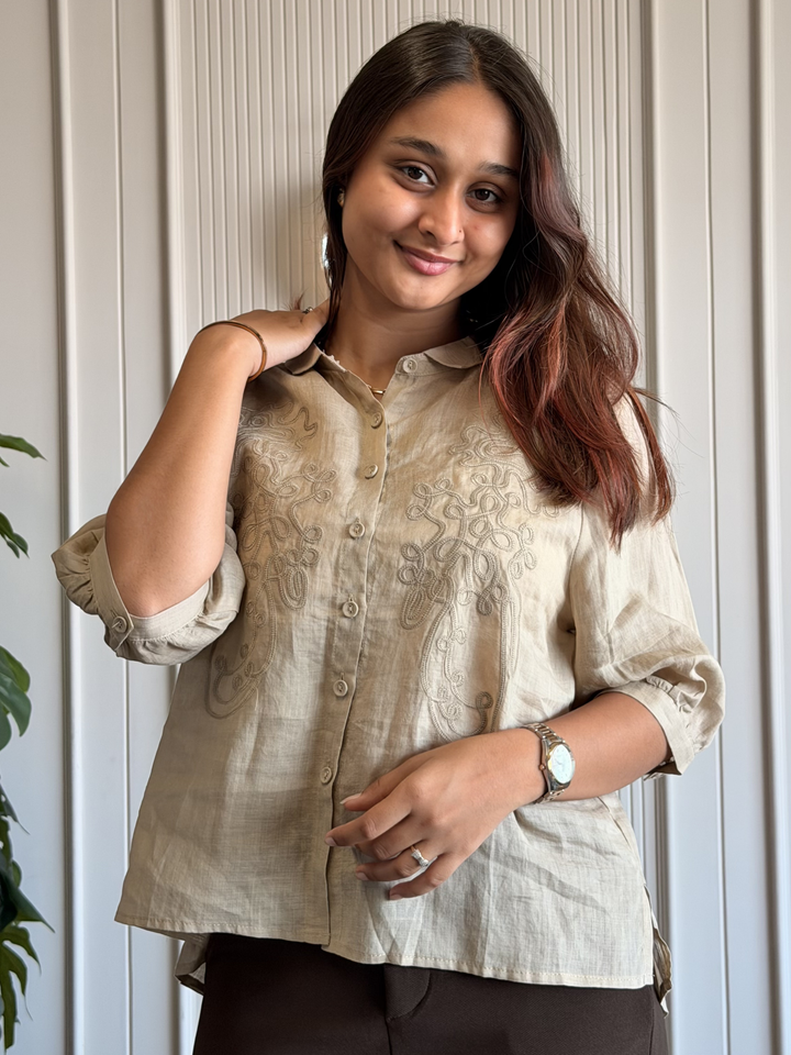 100% Linen Embroidered Shirt