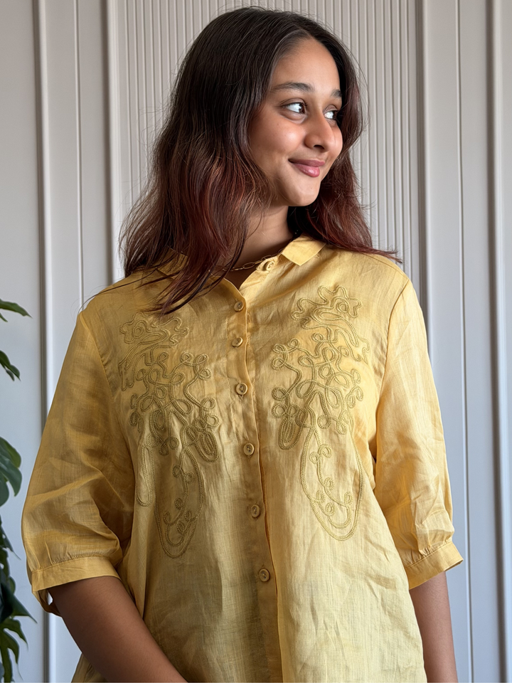 100% Linen Embroidered Shirt