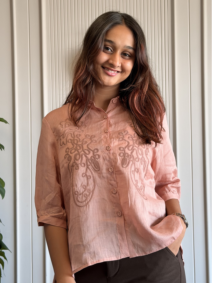 100% Linen Embroidered Shirt