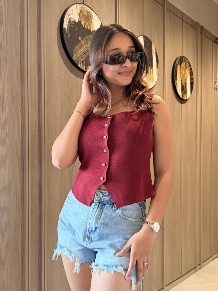 Women Maroon Waistcoat