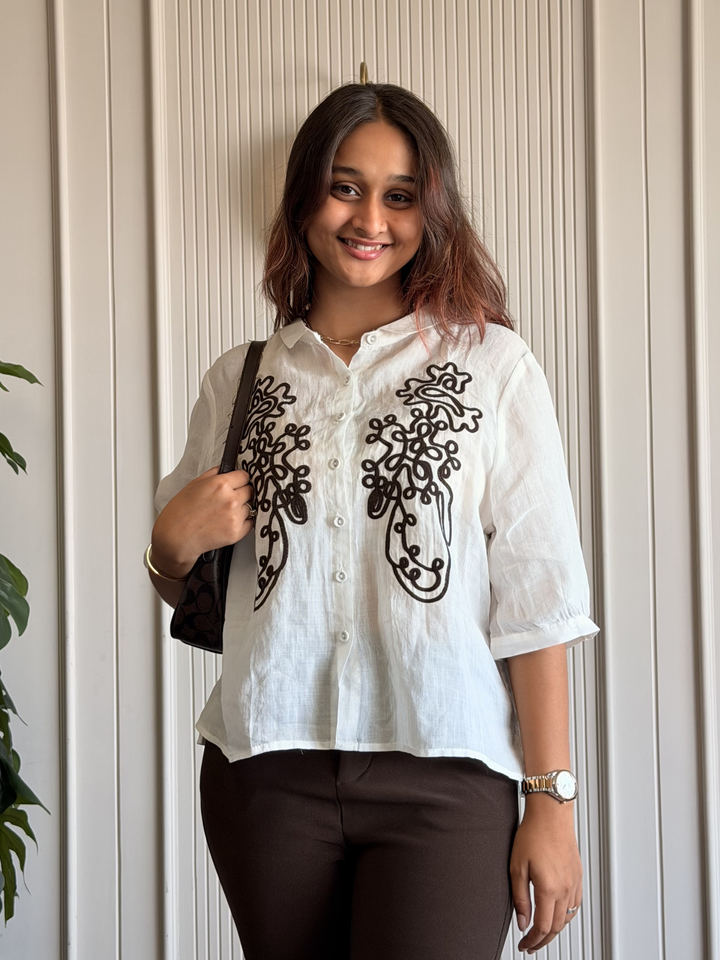100% Linen Embroidered Shirt