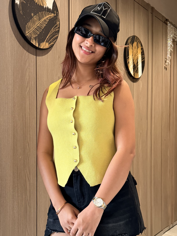 Women Yellow Green Waistcoat