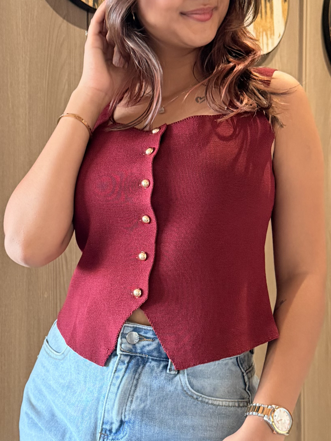 Women Maroon Waistcoat
