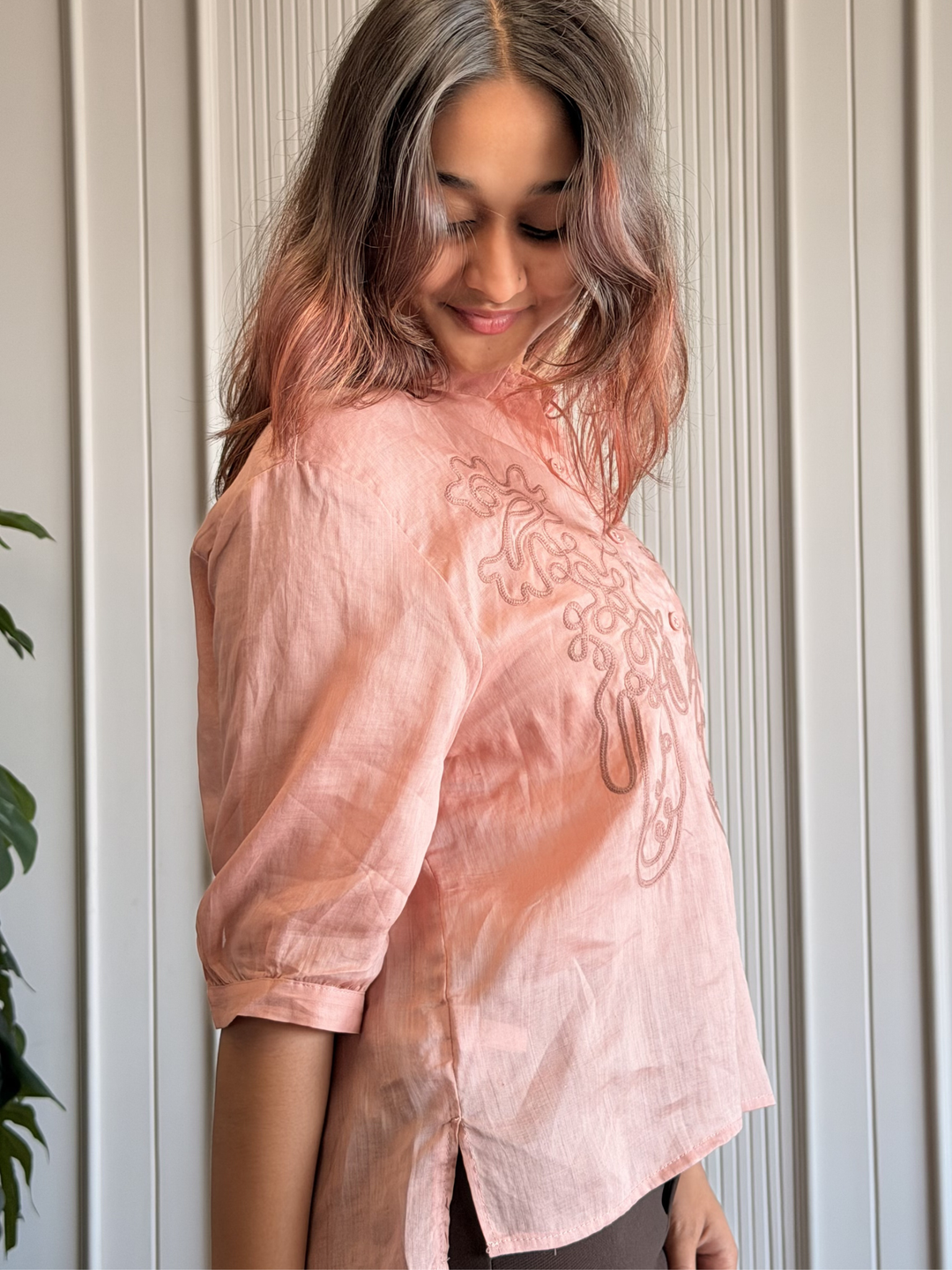 100% Linen Embroidered Shirt