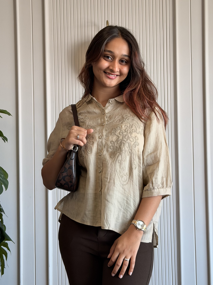 100% Linen Embroidered Shirt