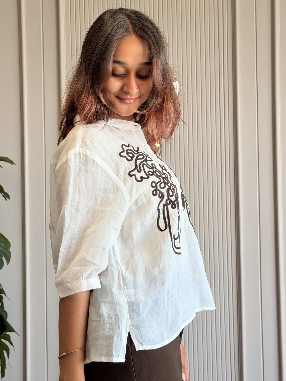 100% Linen Embroidered Shirt